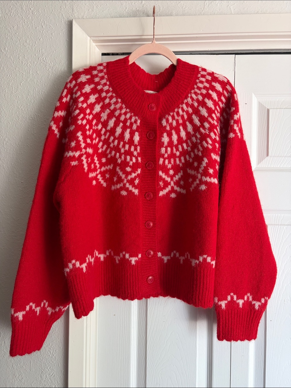 Universal Thread Merriment Fair Isle Red Wool Blend Sweater Cardigan Nordic